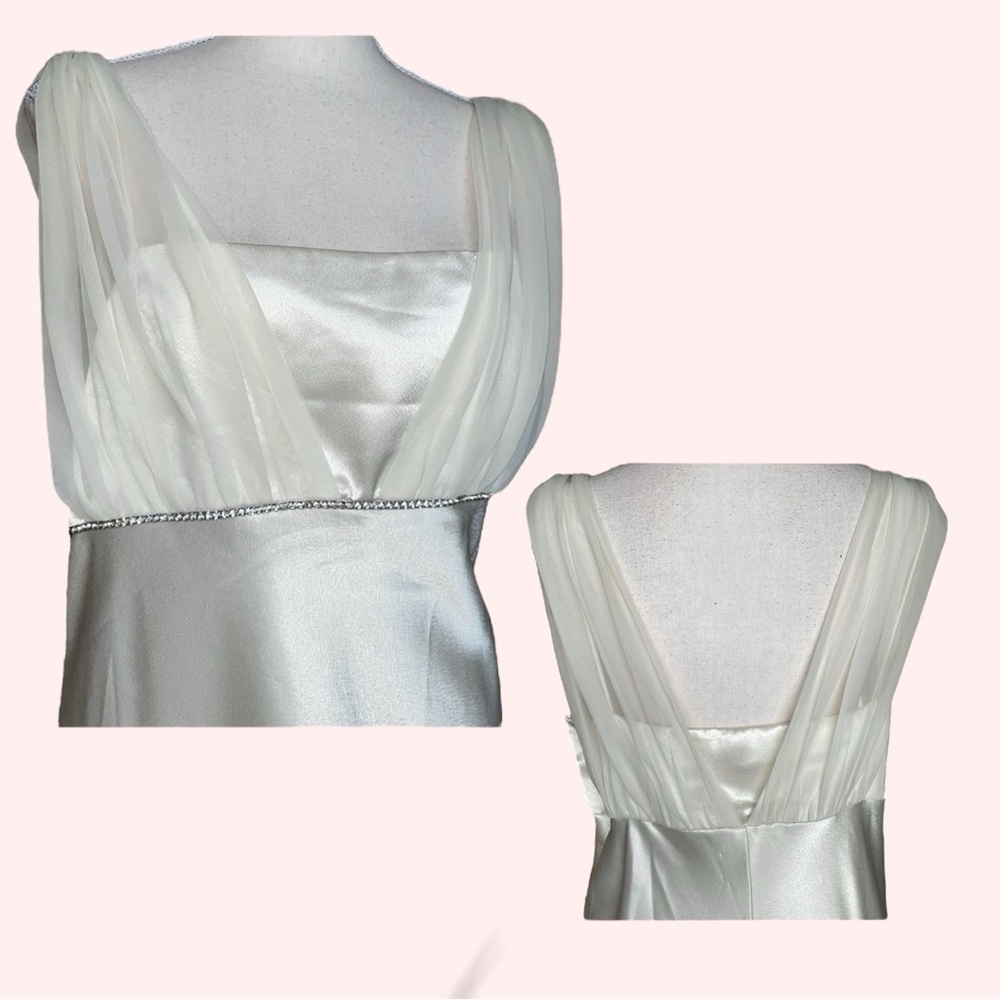 Fiesta Cream Ivory Satin Chiffon Rhinestone Column Formal Prom Bridal Dress XLG - Picture 3 of 14